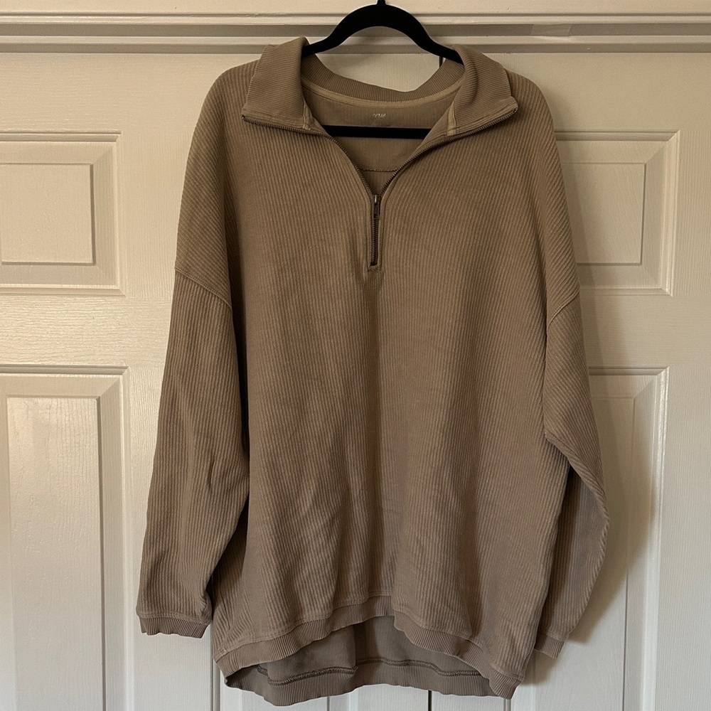 Aerie Tan Oversized Quarter Zip